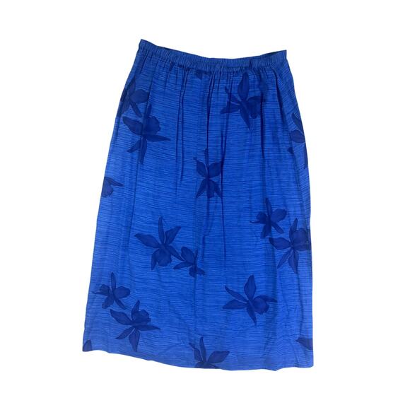 Blue Floral A-Line Midi Skirt 1X Maggie McNaughton Boho Button Front Rayon Lined - Picture 1 of 6